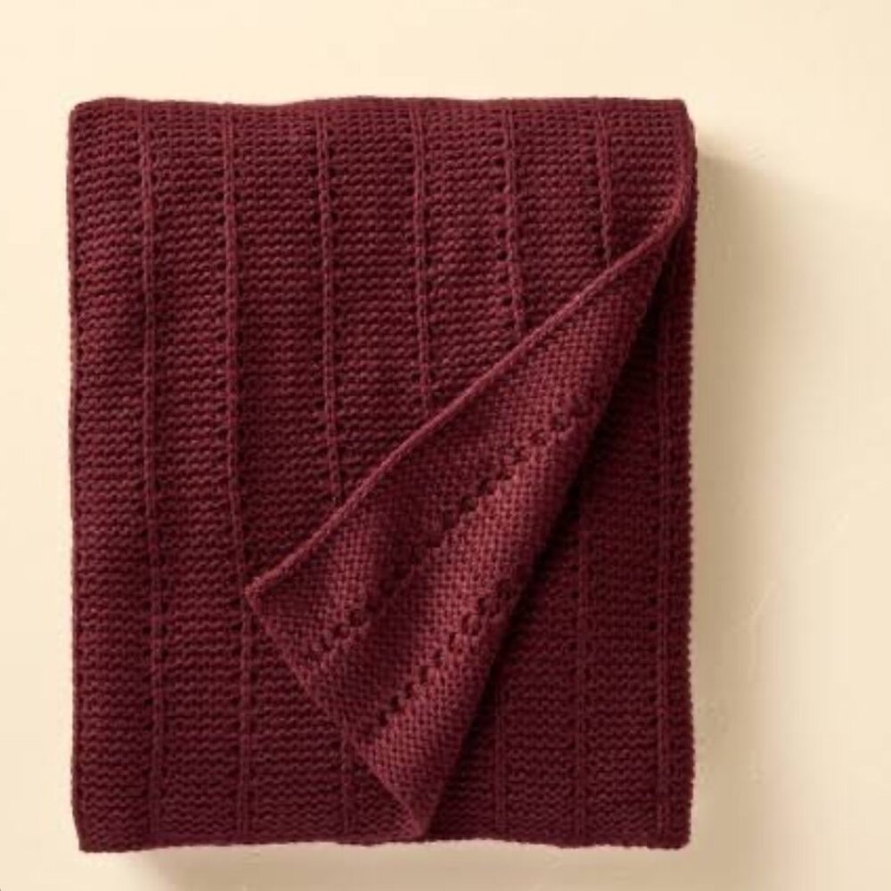 Hearth & Hand with Magnolia Solid Rib Stripe‎ Knit Throw Blanket Burgundy NWT